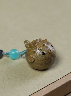 檀木小河豚手机链汽车钥匙扣挂件