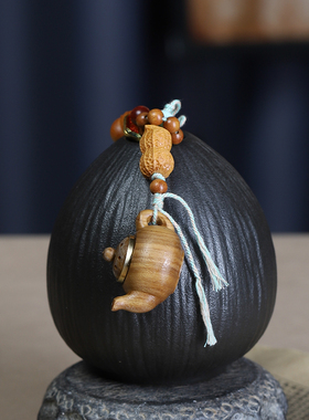 绿檀木小茶壶把把胡手把件手机链