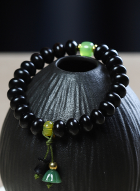 黑檀diy款雕刻跑环竹节吊坠手串