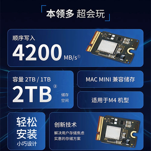 适用于Macmini M4 Mac扩容1TB 2TB硬盘直接替换MINI-SSD小板M4Pro - 图1