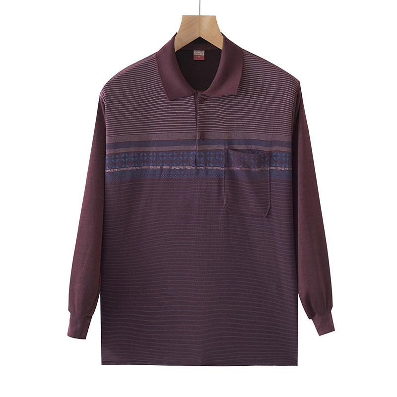 中老年爸爸装条纹菱形翻领T恤上衣  春秋季节休闲常规T恤衫口袋衫,淘宝优惠券,粉丝福利购,淘宝优惠卷