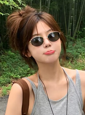 韩版复古绿色老钱风半框太阳眼镜大脸显瘦高级感ins街拍轻奢墨镜