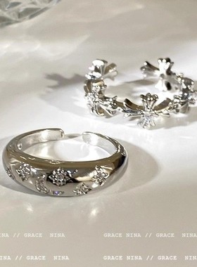 冷淡风银色锆石十字架戒指