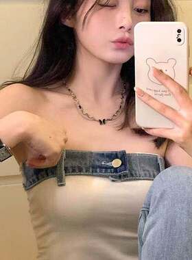 爆款双层黑色蝴蝶组合式项链女ins锁骨链女高级小众设计感配饰潮