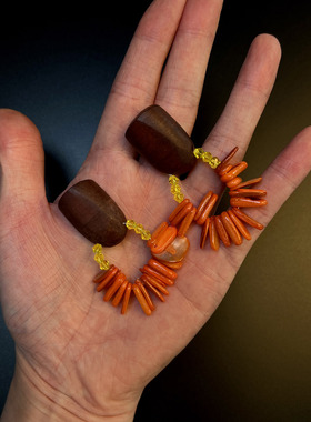 古着vintage橙色贝壳耳环