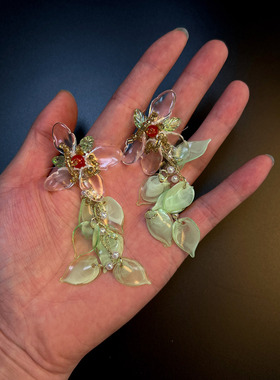 古着vintage透明花蕾丝耳夹