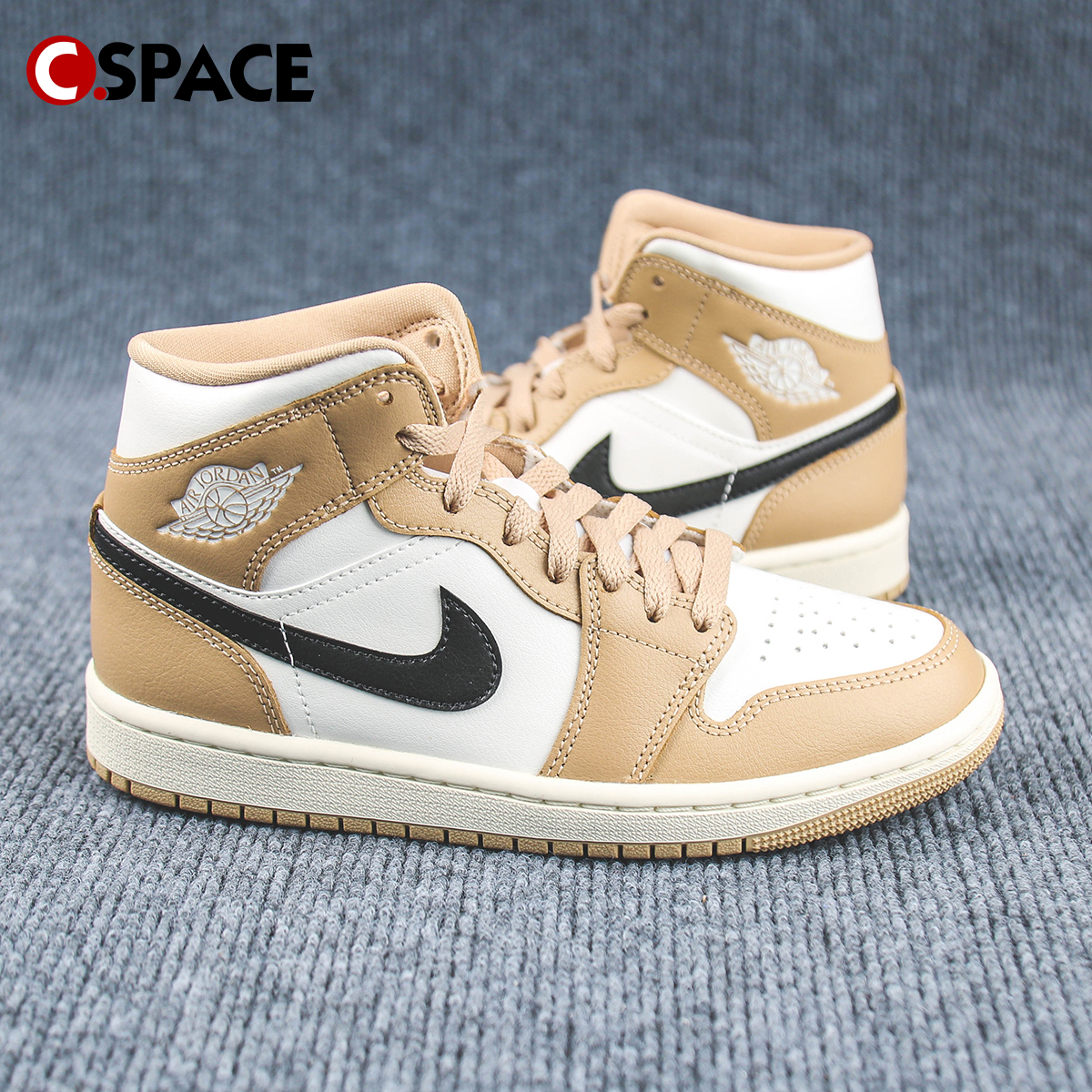 Cspace W Air Jordan 1 Mid AJ1浅棕褐 复古篮球鞋 BQ6472-103 - 图0