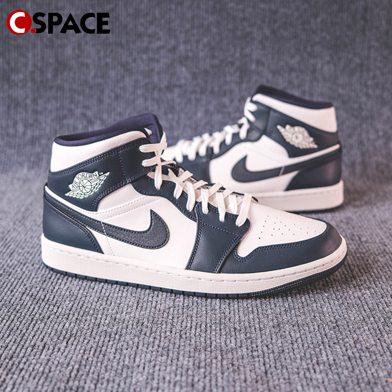 Cs  AIR JORDAN 1 MID AJ1 黑曜石 中帮复古篮球鞋 554724-174 - 图2