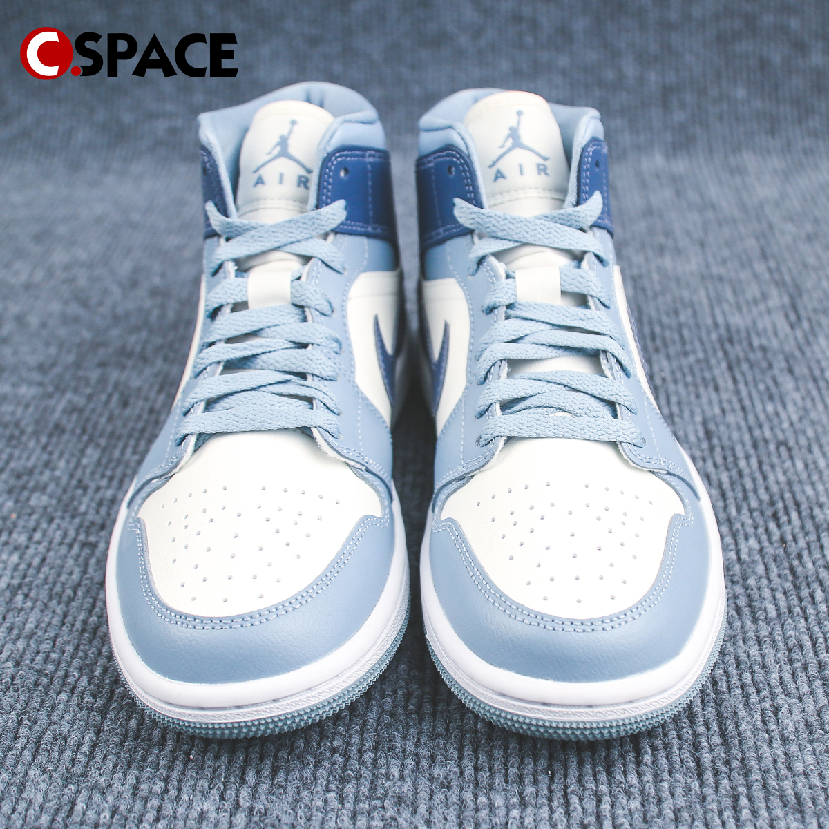 Cspace ZC Air Jordan 1 Mid AJ1白蓝 高帮复古篮球鞋 BQ6472-140 - 图1