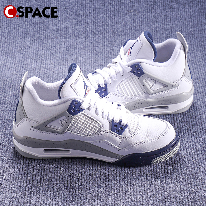 Cspace W Air Jordan 4 AJ4白蓝 午夜蓝泼墨复古篮球鞋DH6927-140 - 图0