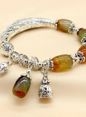 民族女银玛瑙复古招财