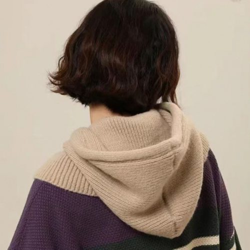 韩国帽子围脖一体女秋冬季保暖护耳毛线帽新款围脖一体披肩针织帽 - 图1