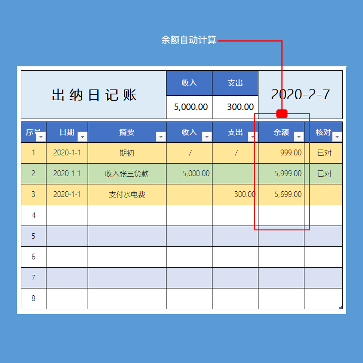 出纳日记账excel电子版收支帐本wps表格简单易操作电子电脑表格 - 图1