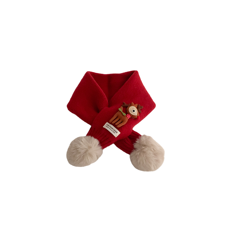 圣诞儿童围巾冬季2024新款红色女童男孩宝宝韩版保暖针织交叉围脖,淘宝优惠券,粉丝福利购,淘宝优惠卷