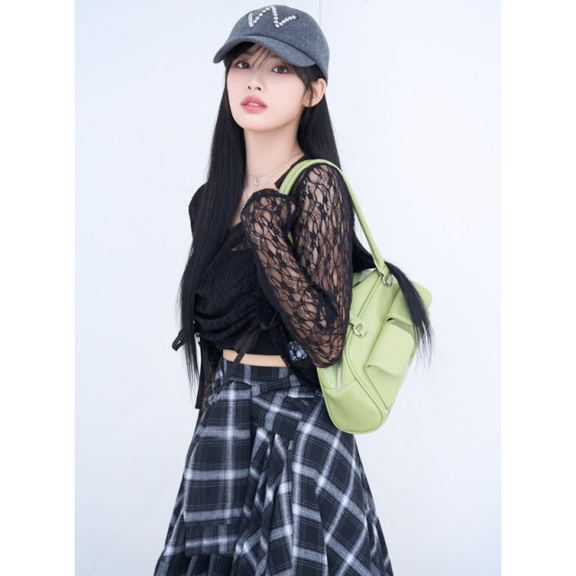ເສື້ອຢືດ lace hollow pleated ພາສາຍີ່ປຸ່ນ