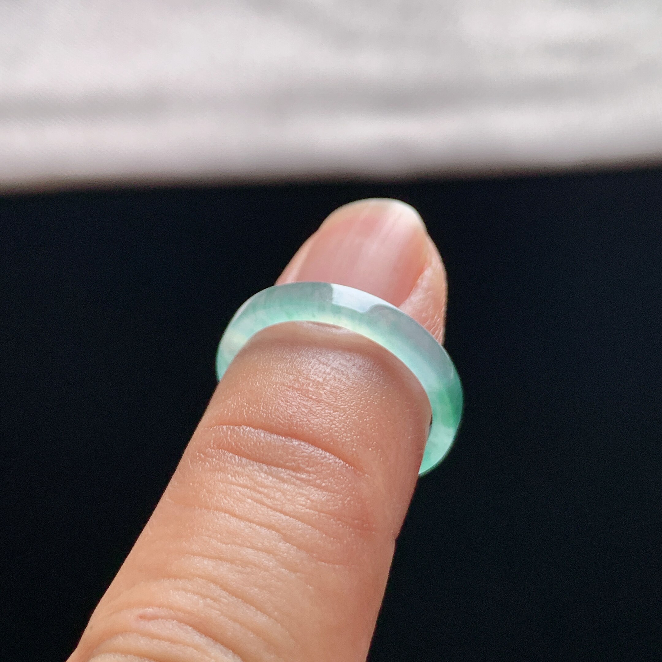 Natural A-grade ice jade floating flower square ring