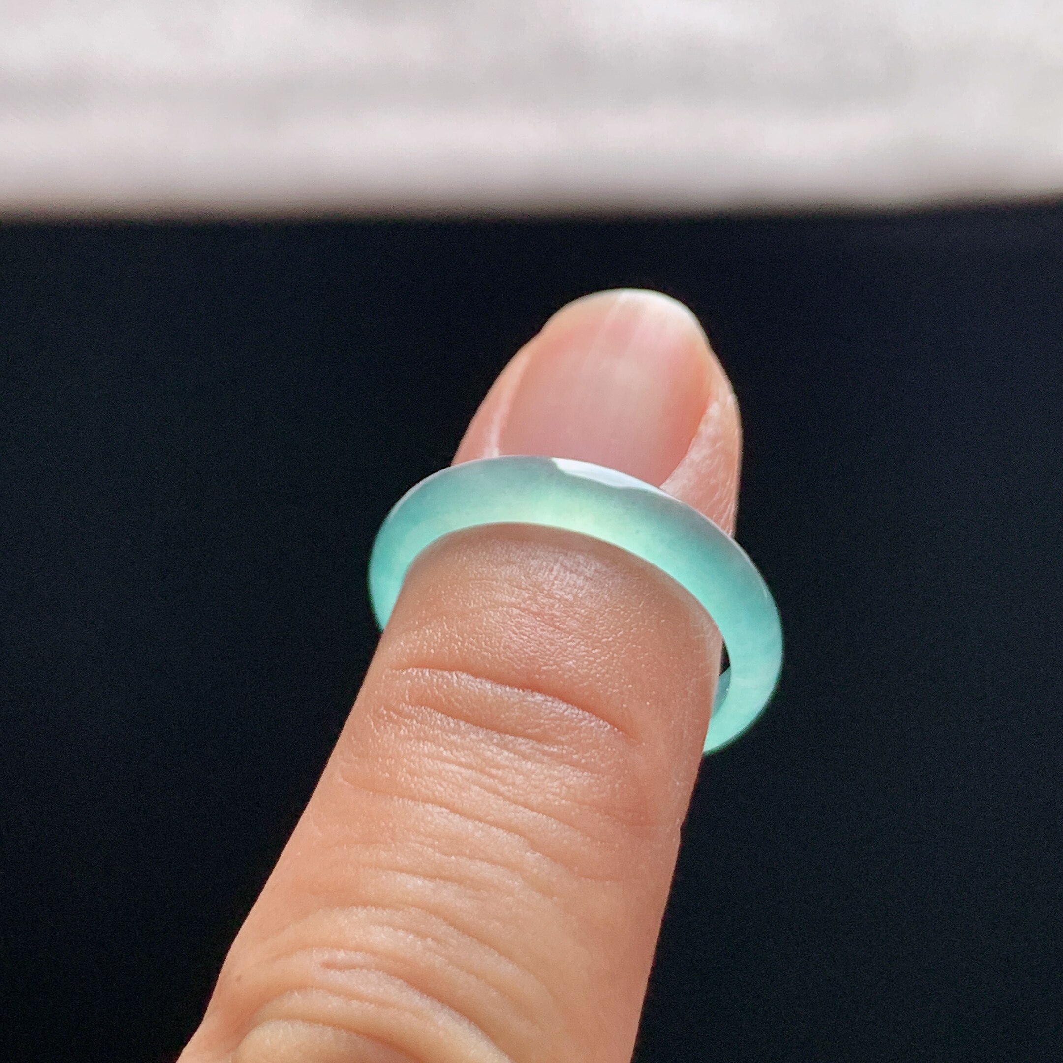 Natural A-grade ice sky blue jade ring