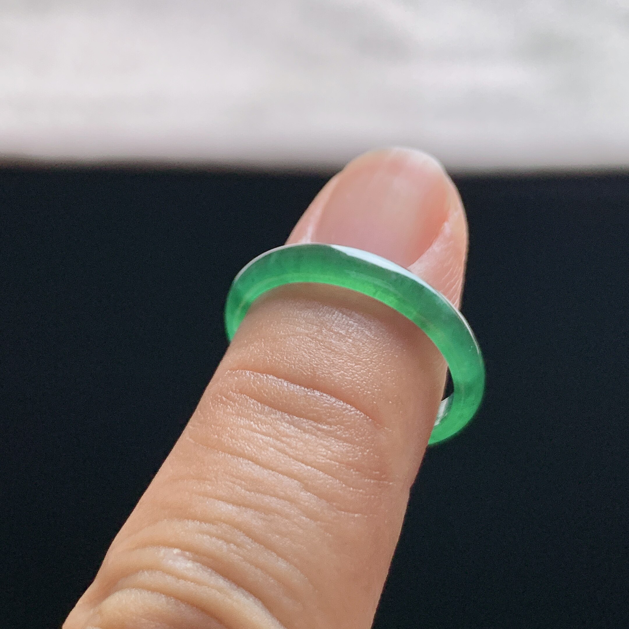Natural A-grade ice lake green jadeite ring