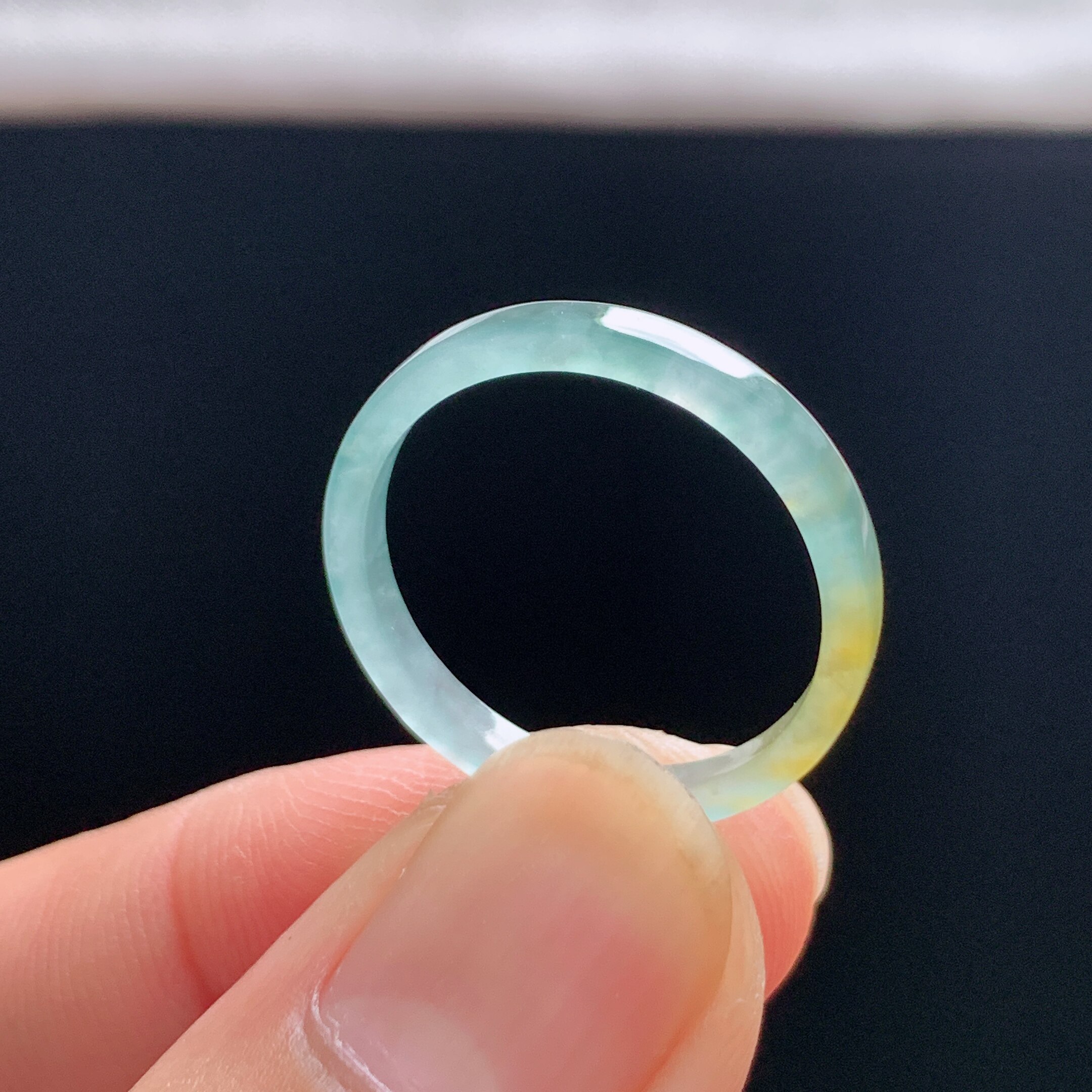 Natural A-grade ice yellow jade square ring