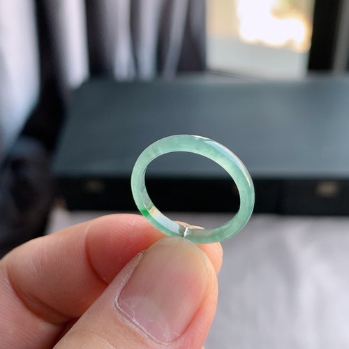 天然A货翡翠 冰种16号飘绿花戒指指环戒圈31400850 - 图0