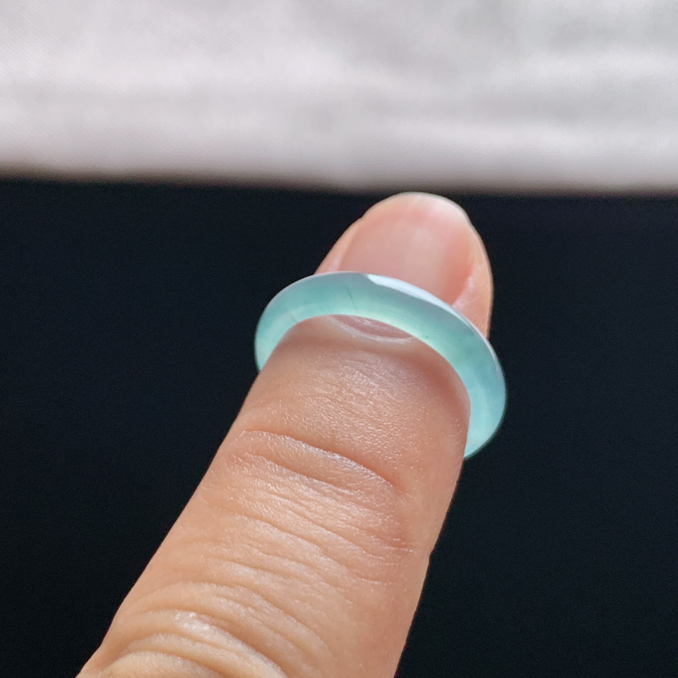 Natural A-grade ice sky blue jade ring