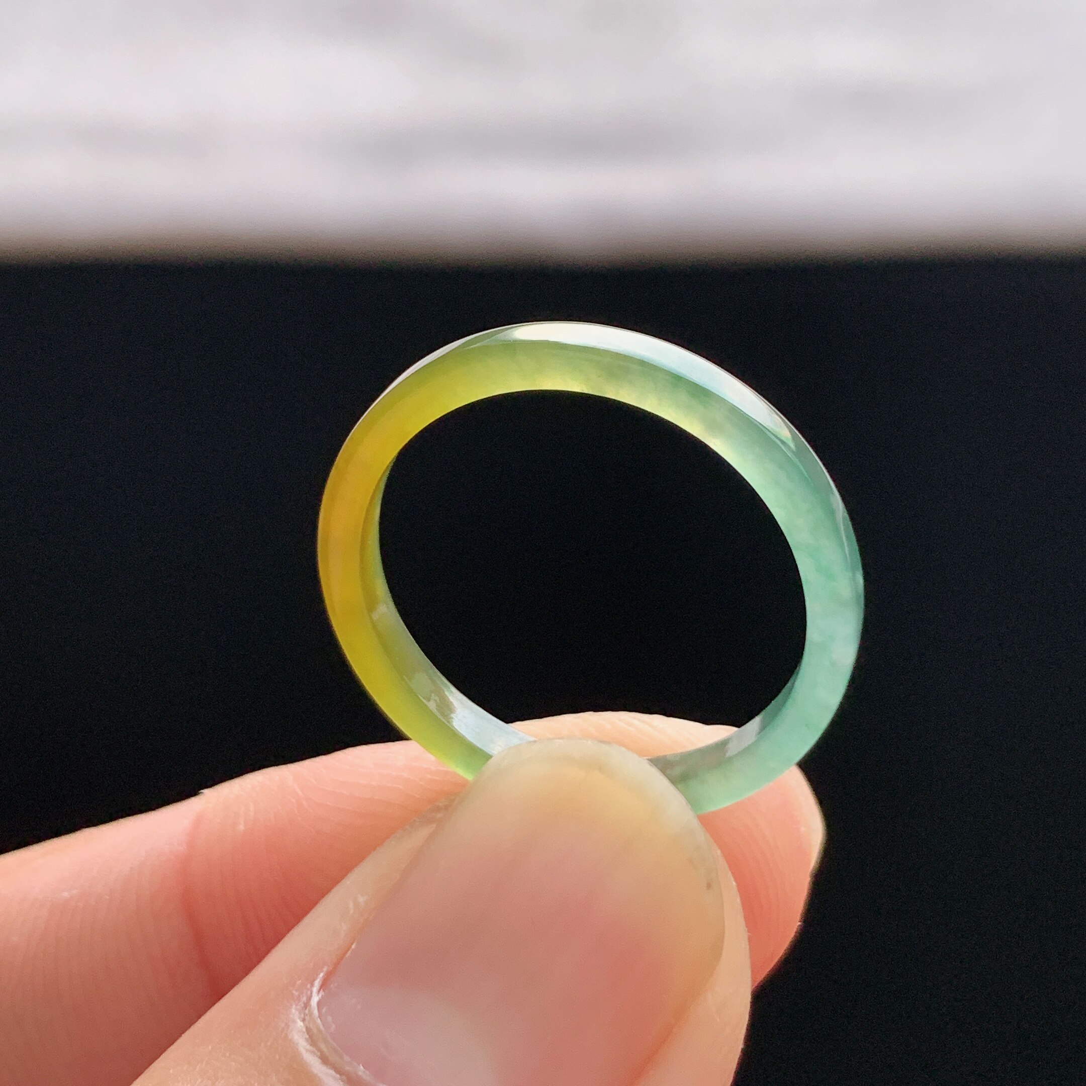 Natural A-grade ice yellow jade square ring