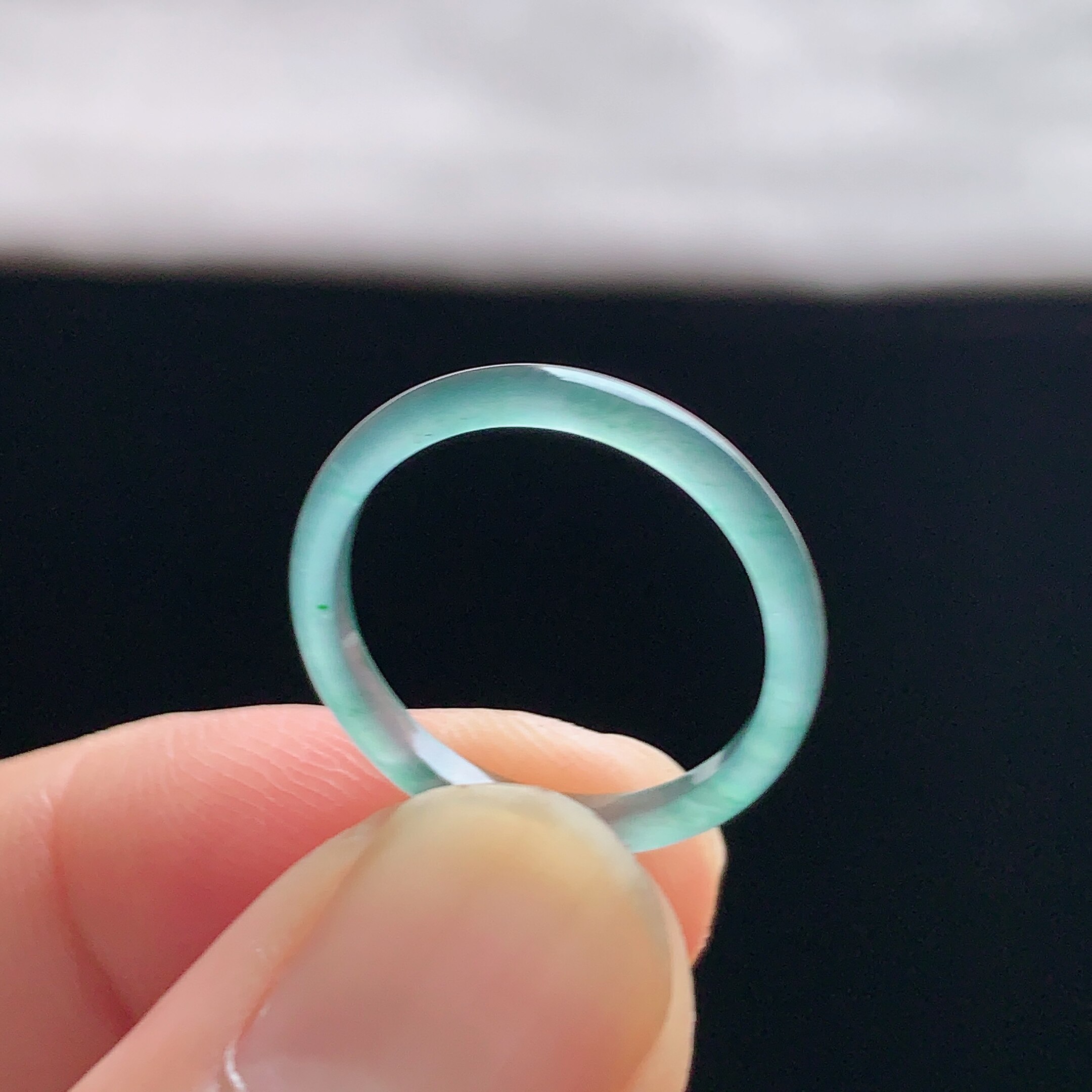 Natural A-grade ice sky blue jade ring