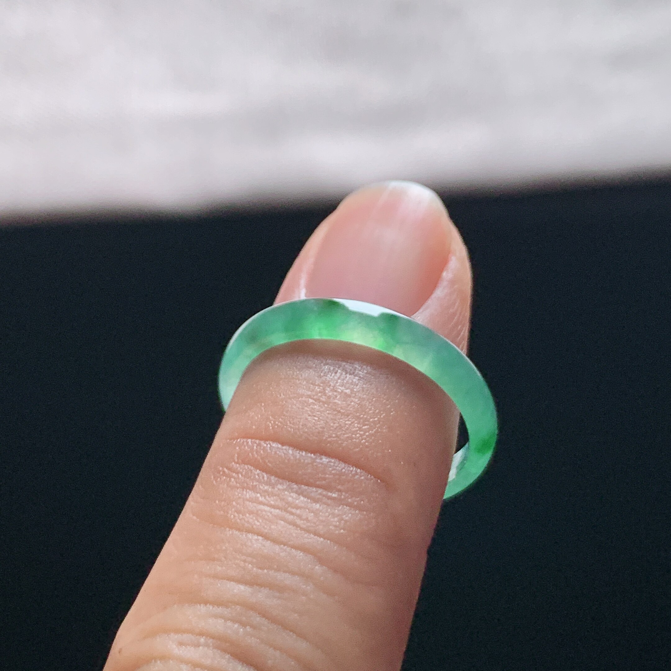 Natural A-grade ice jade floating flower plain ring