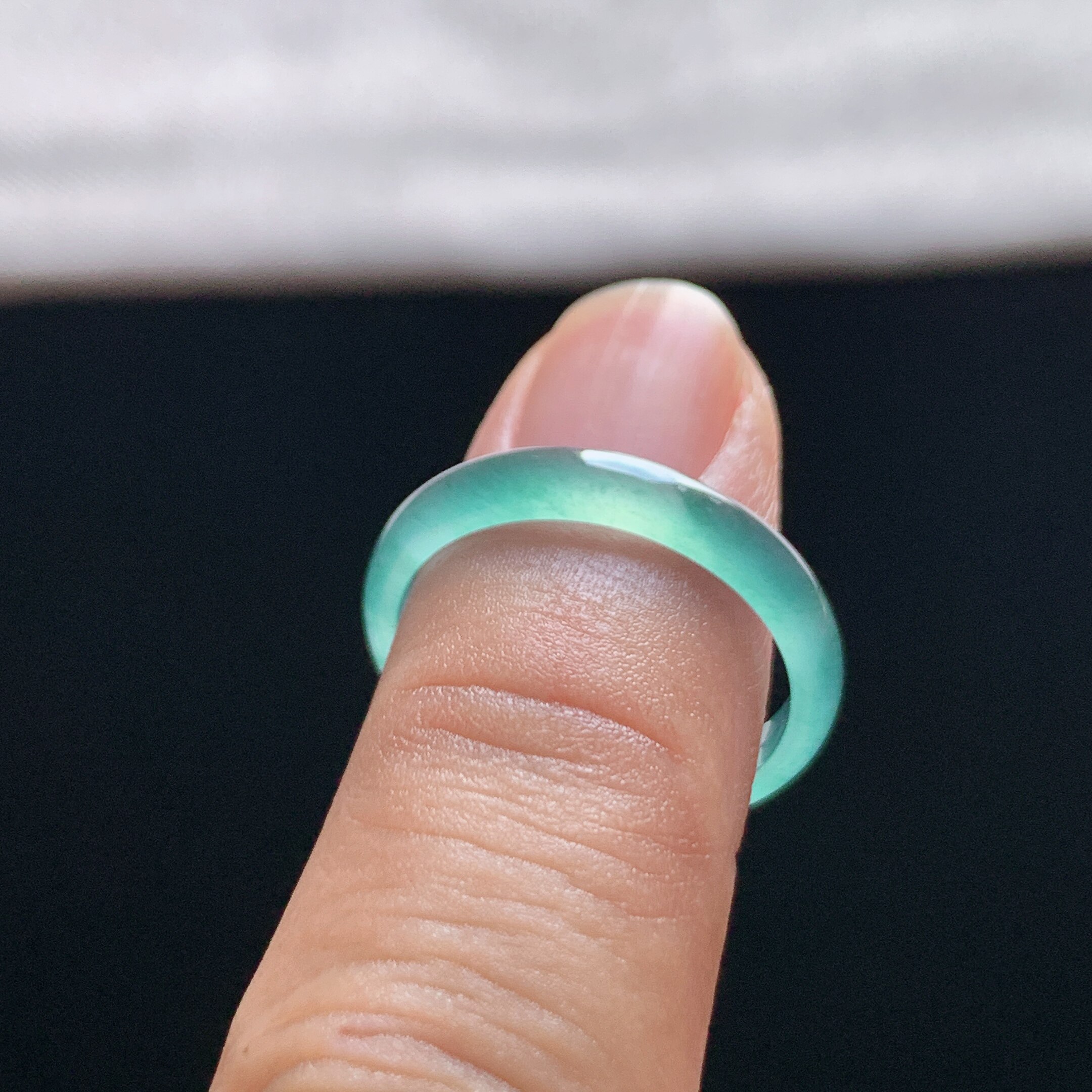 Natural A-grade ice sky blue jade ring