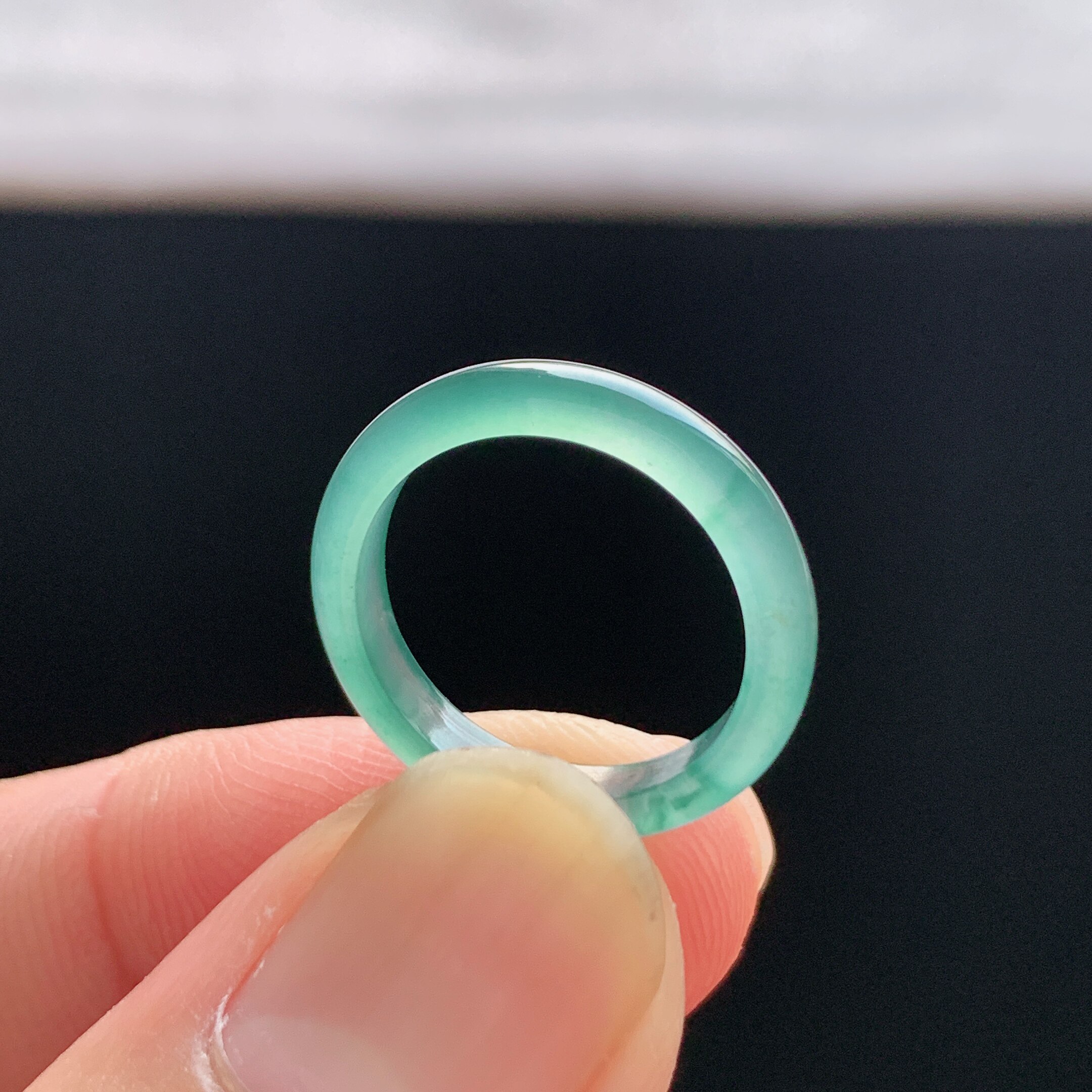 Natural A-grade ice jade ice floating flower plain ring