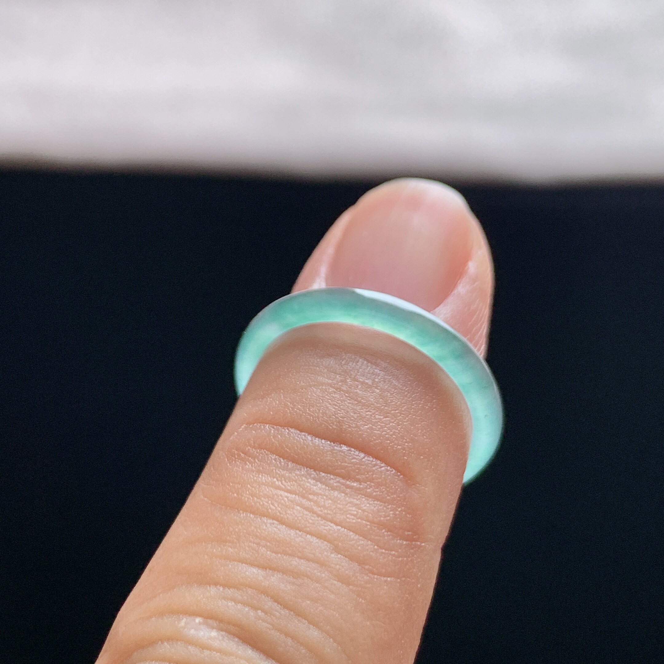 Natural A-grade ice sky blue jade ring