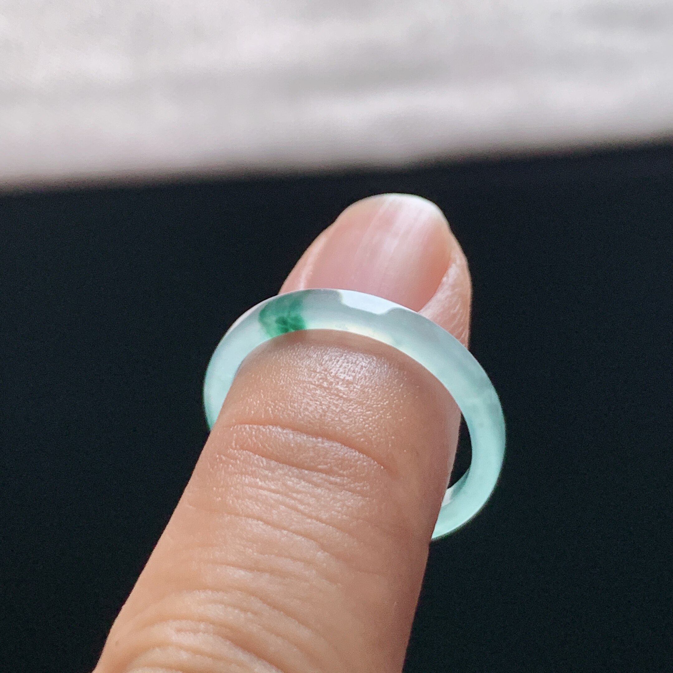 Natural A-grade ice jade floating flower square ring