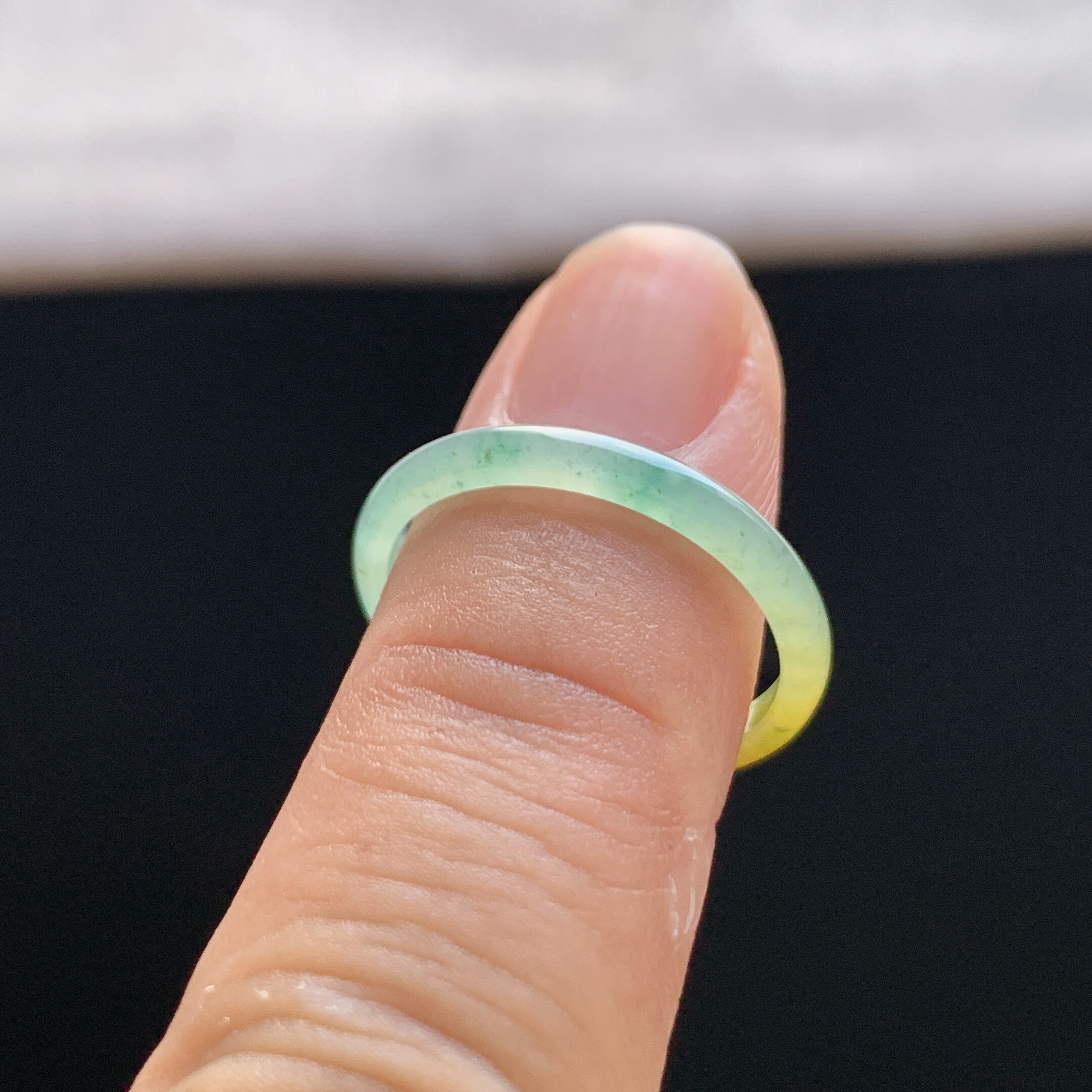 Natural A-grade ice waxy yellow jade ring