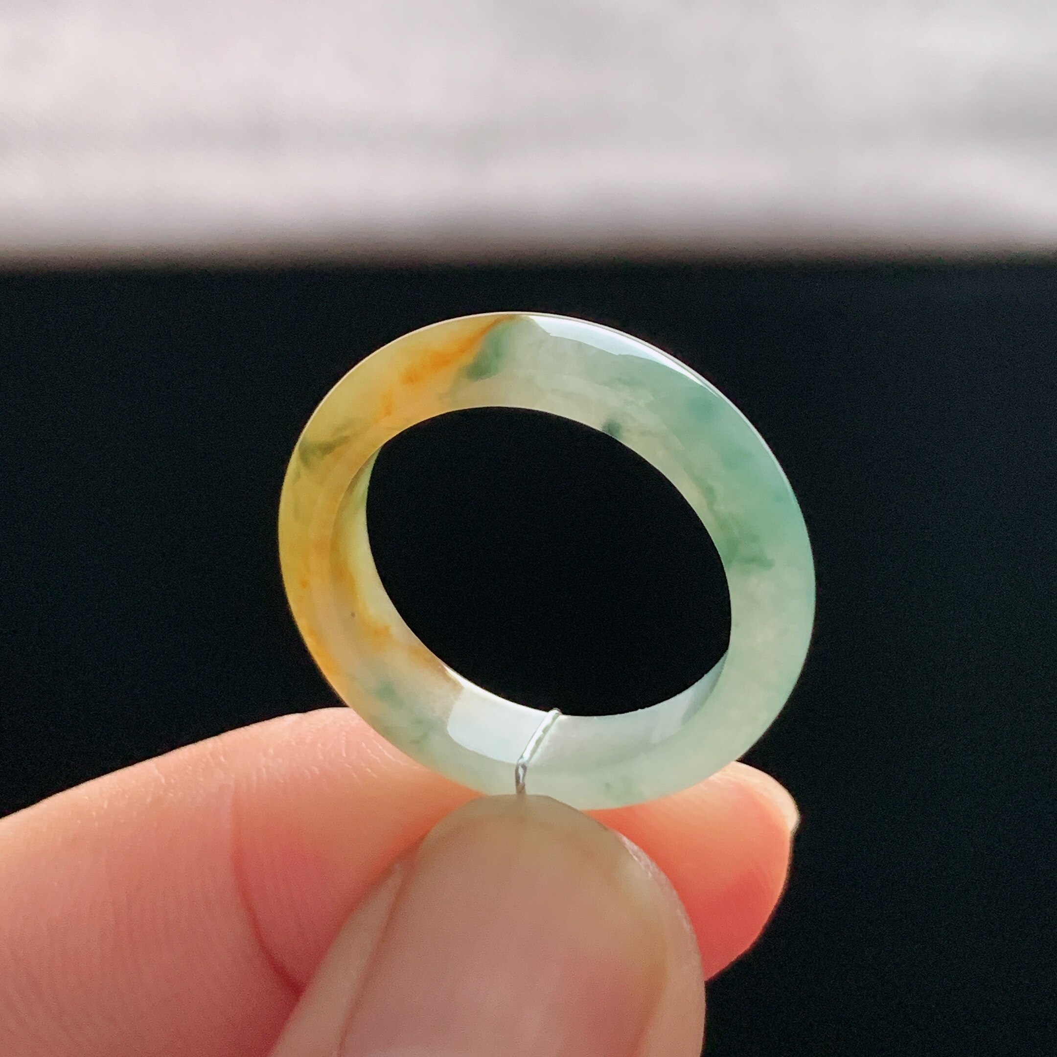Myanmar A-grade ice waxy yellow jade ring