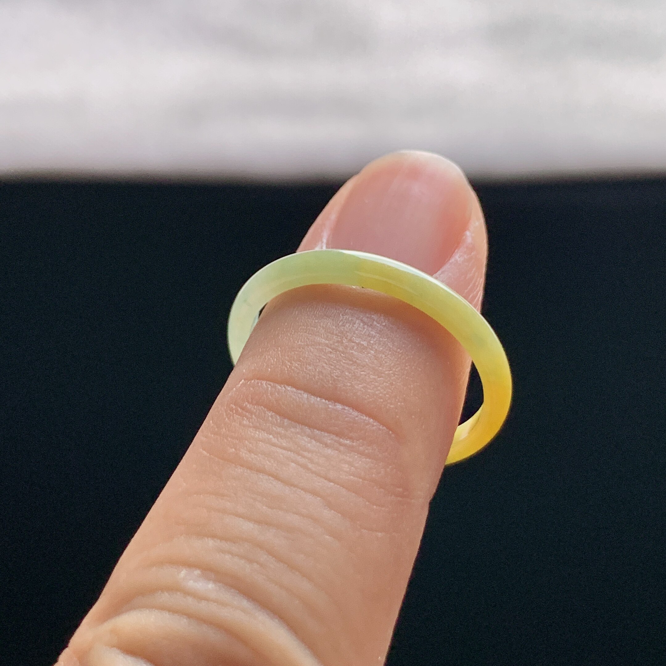 Natural A-grade ice waxy yellow jade ring