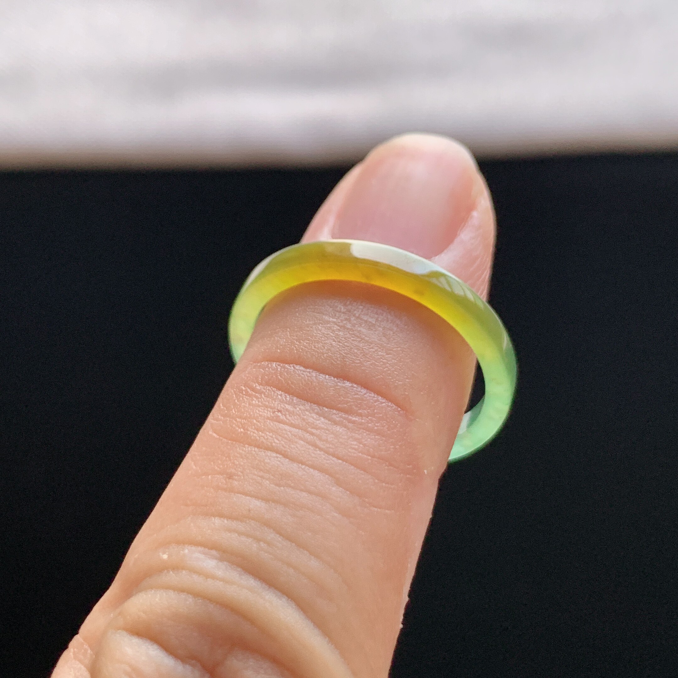 Natural A-grade ice yellow jade square ring