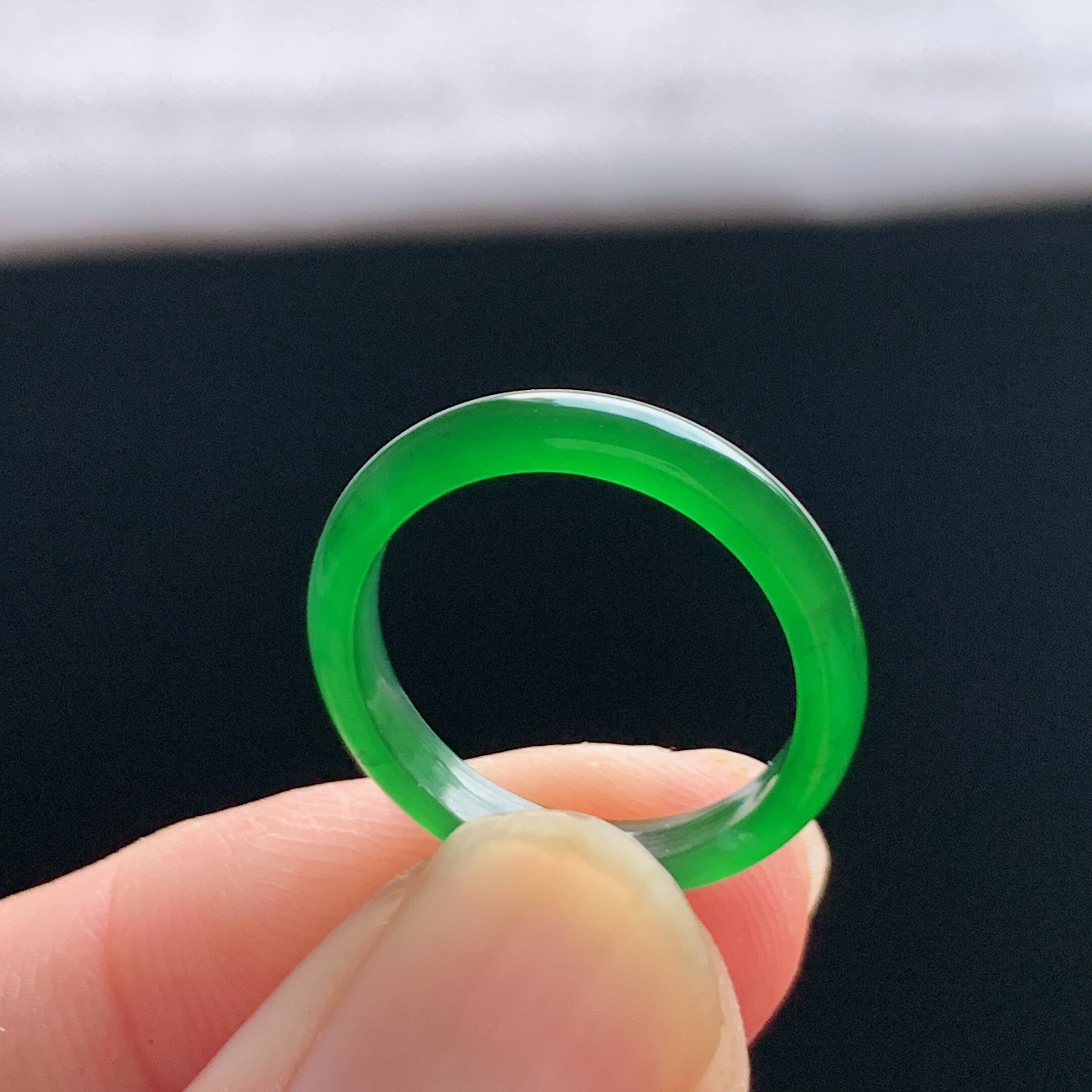 Natural A-grade ice-green jade ring