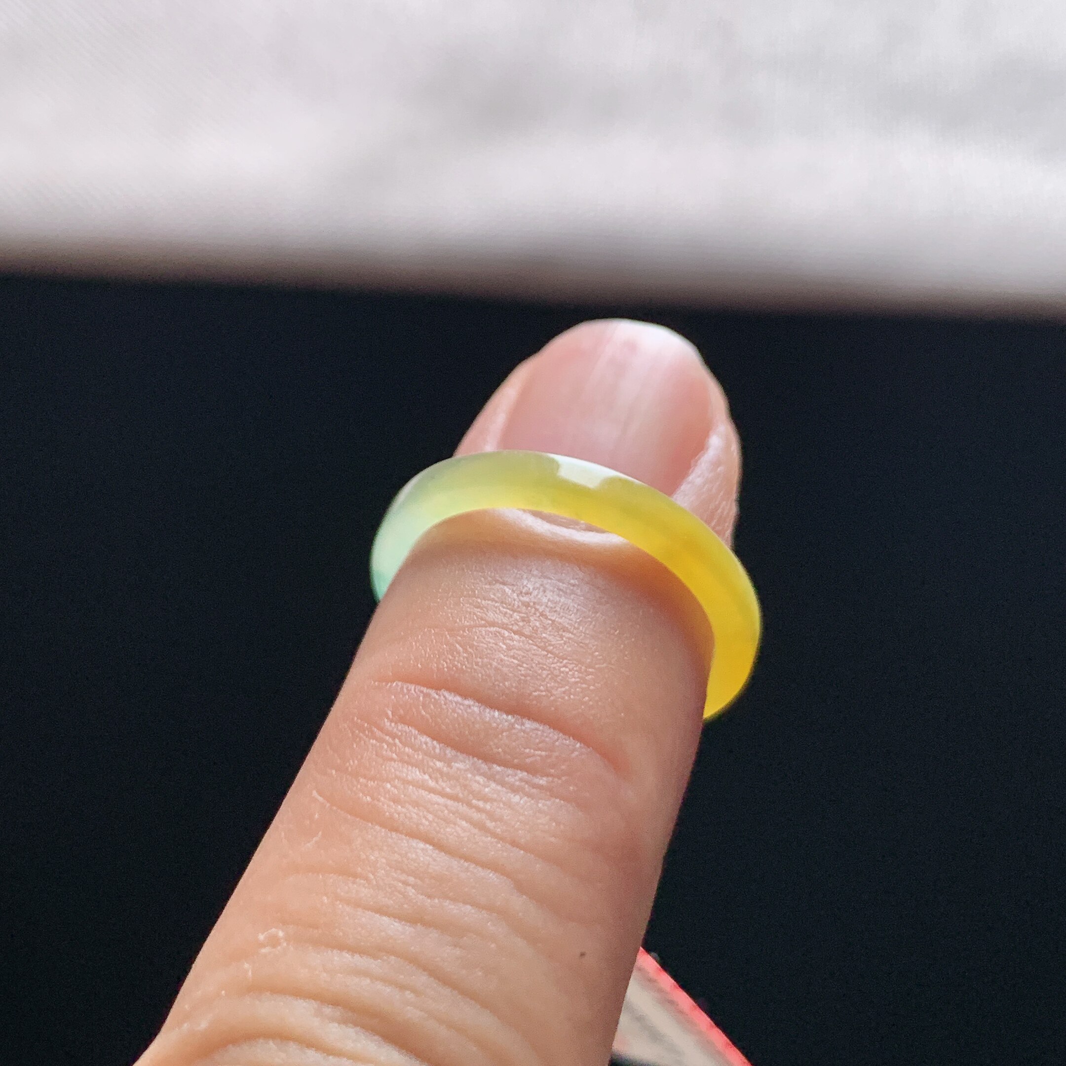 Natural A-grade ice yellow jade square ring
