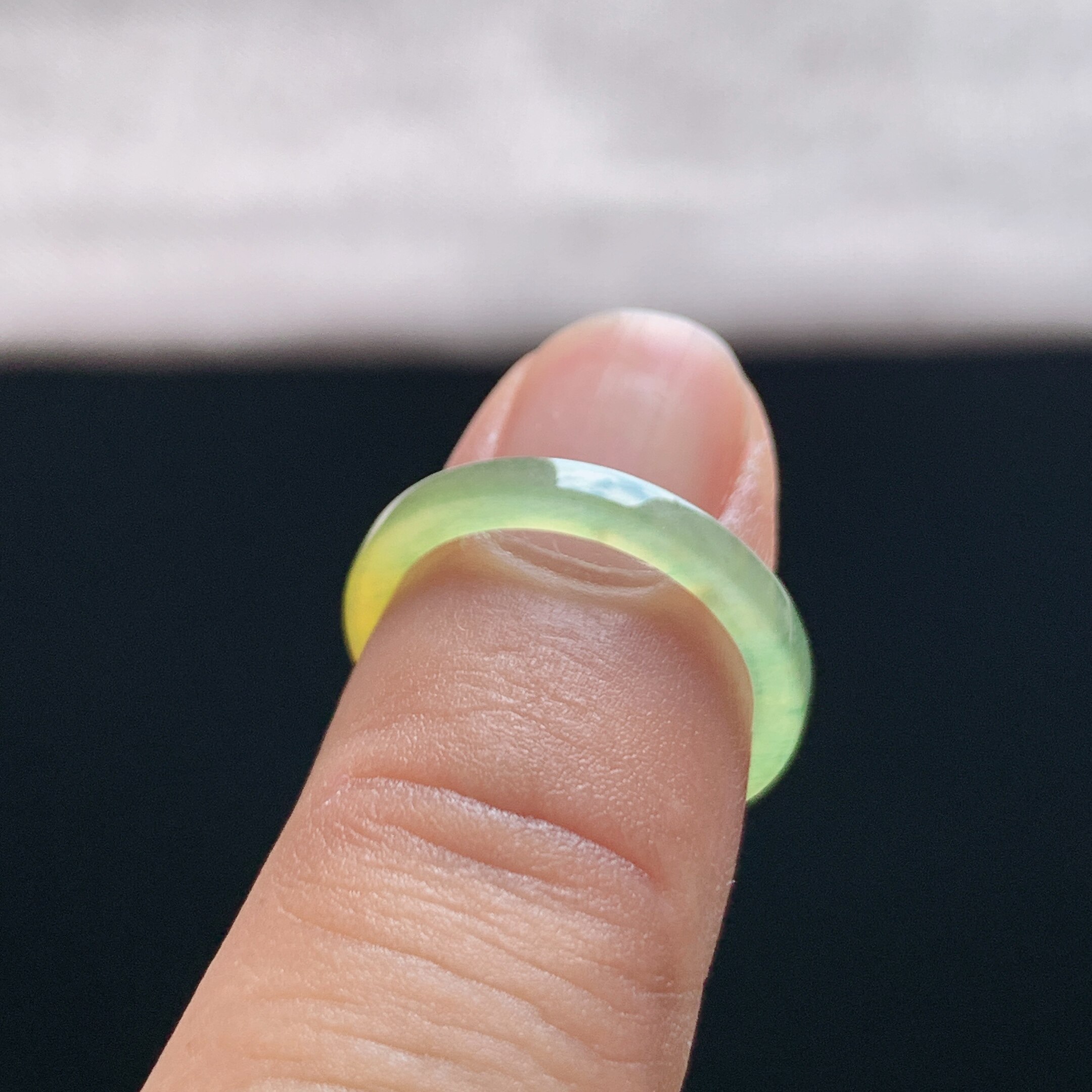 Natural A-grade ice yellow jade square ring