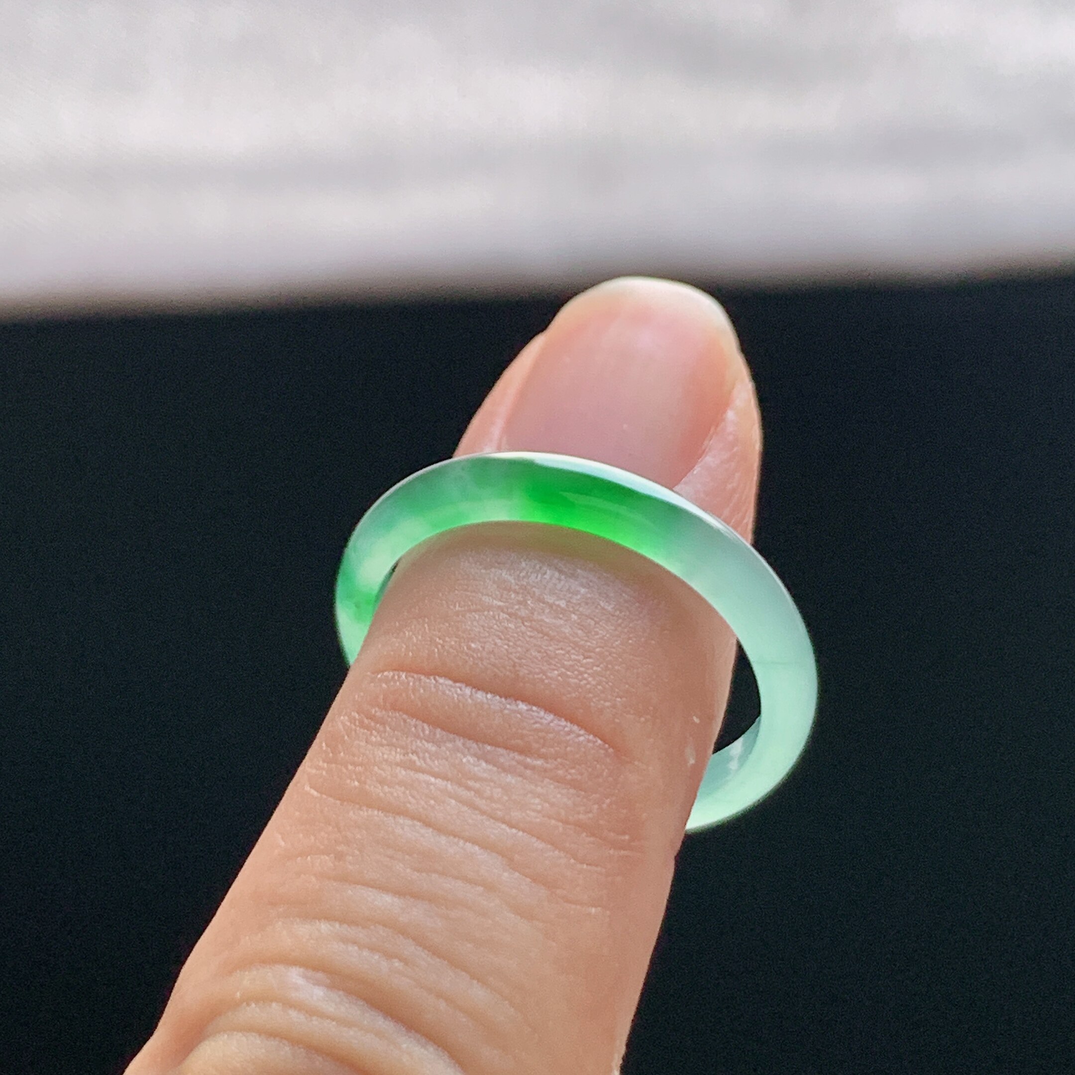 Natural A-grade ice-green jade ring