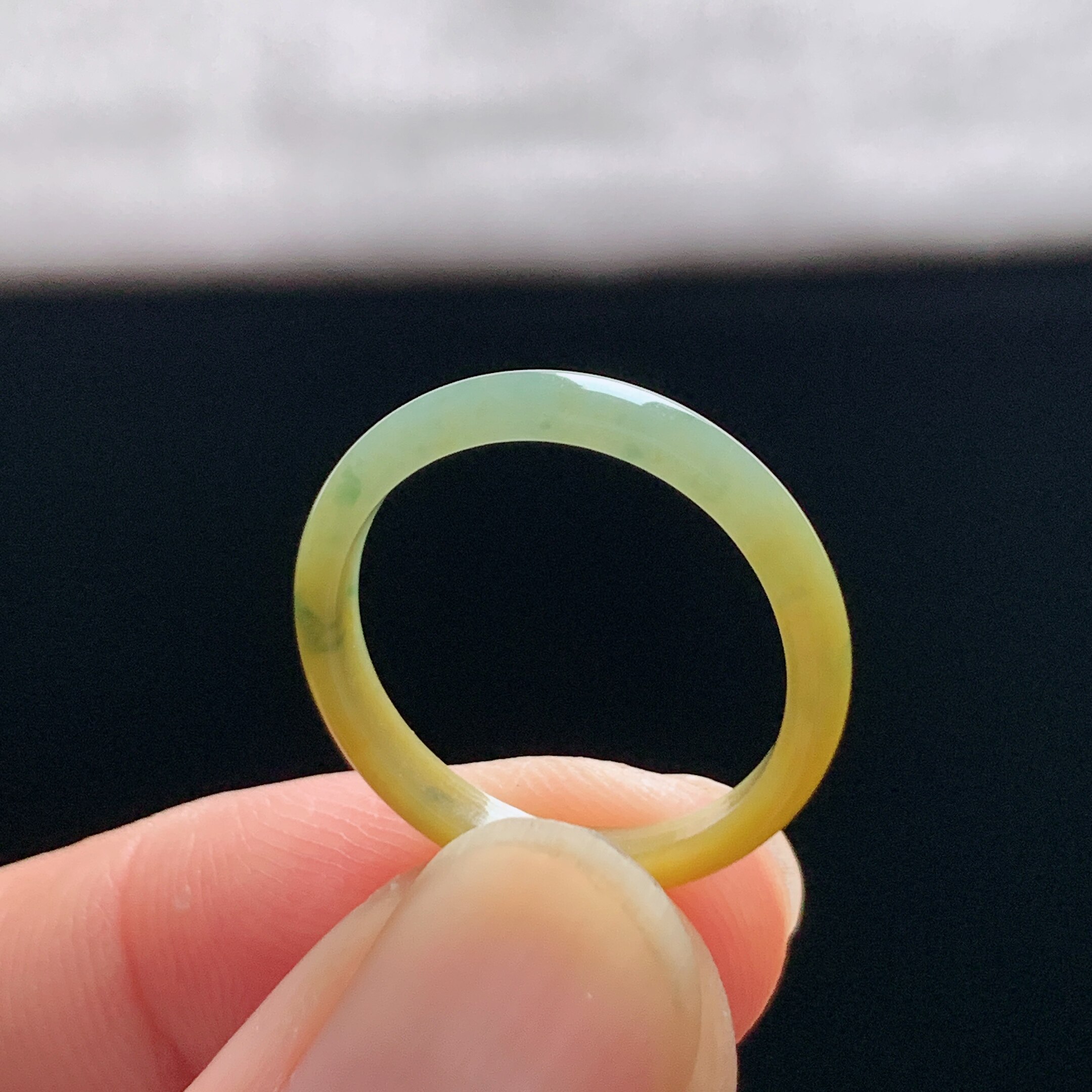 Natural A-grade ice yellow jade ring