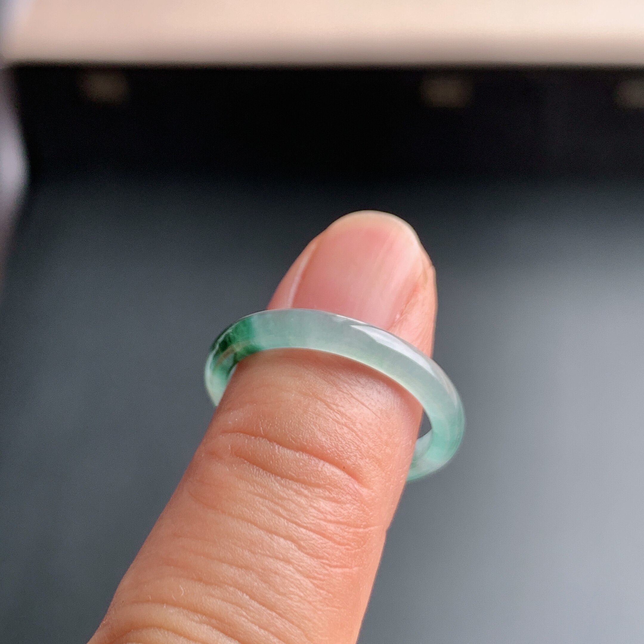 Natural grade A jadeite ice seed floating flower plain ring