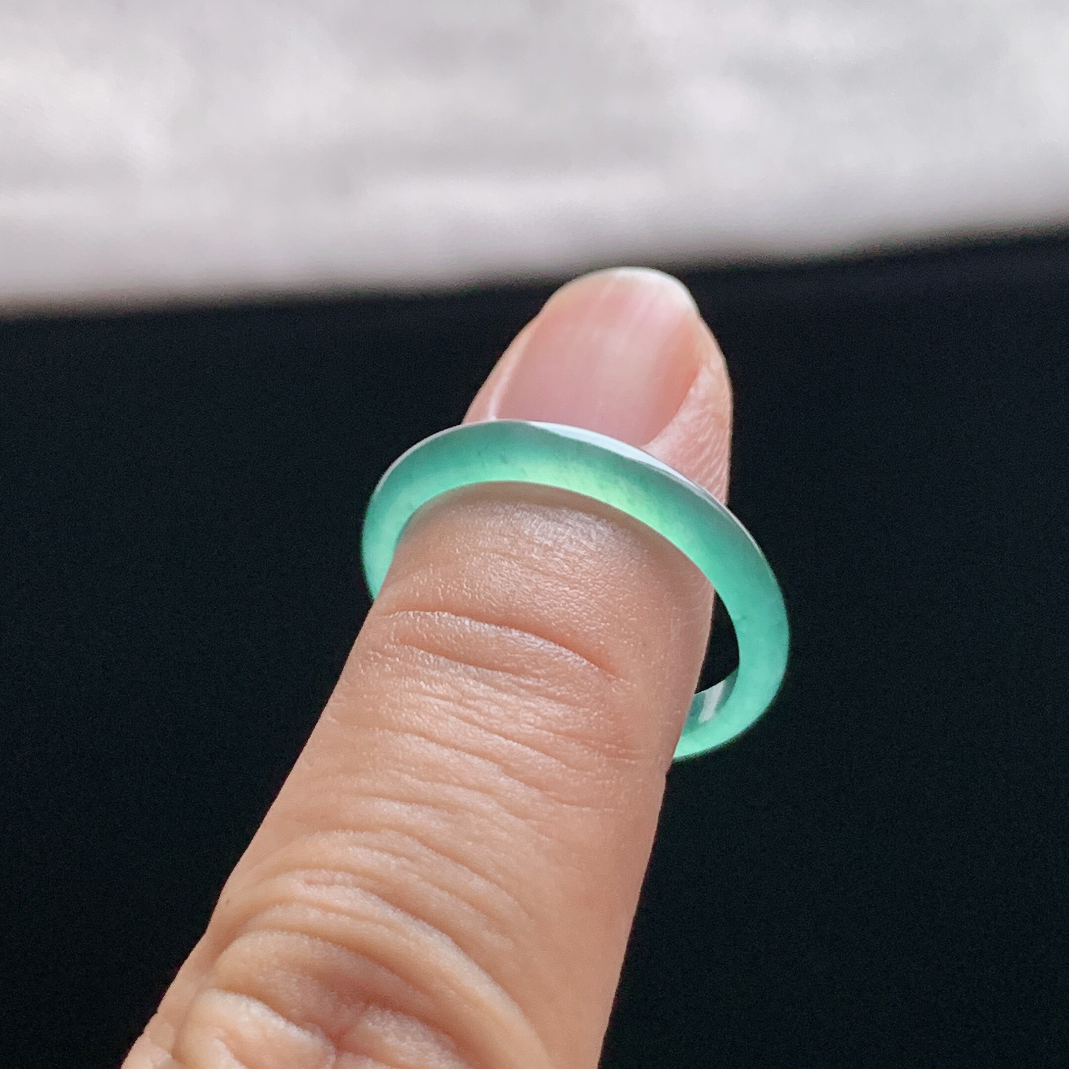 Natural A-grade ice sky blue jade ring