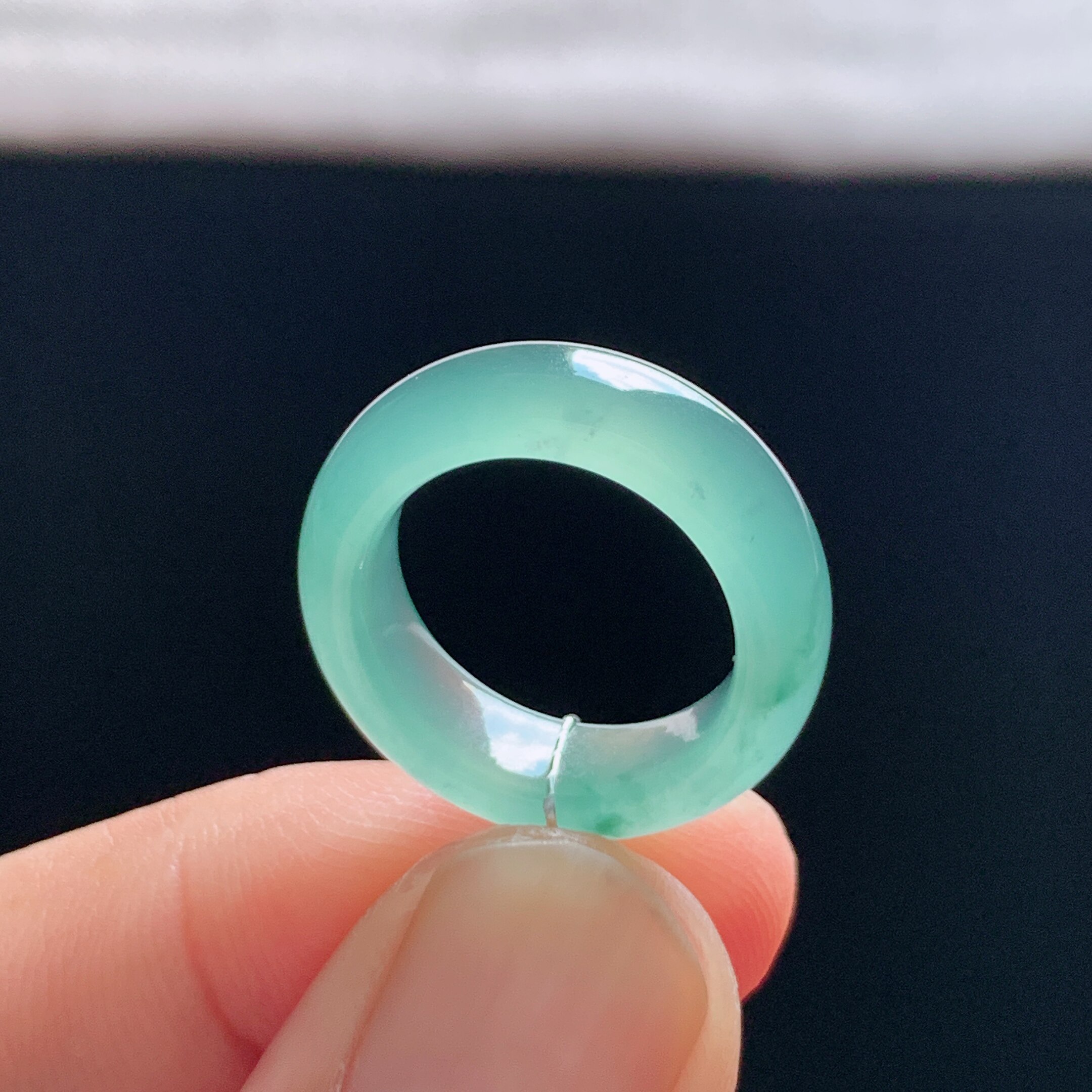 Natural A-grade ice clear water green jadeite ring