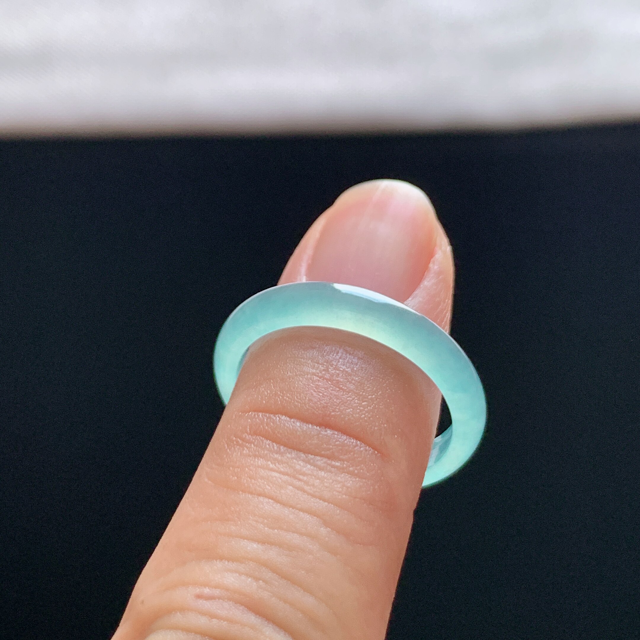 Natural A-grade ice sky blue jade ring