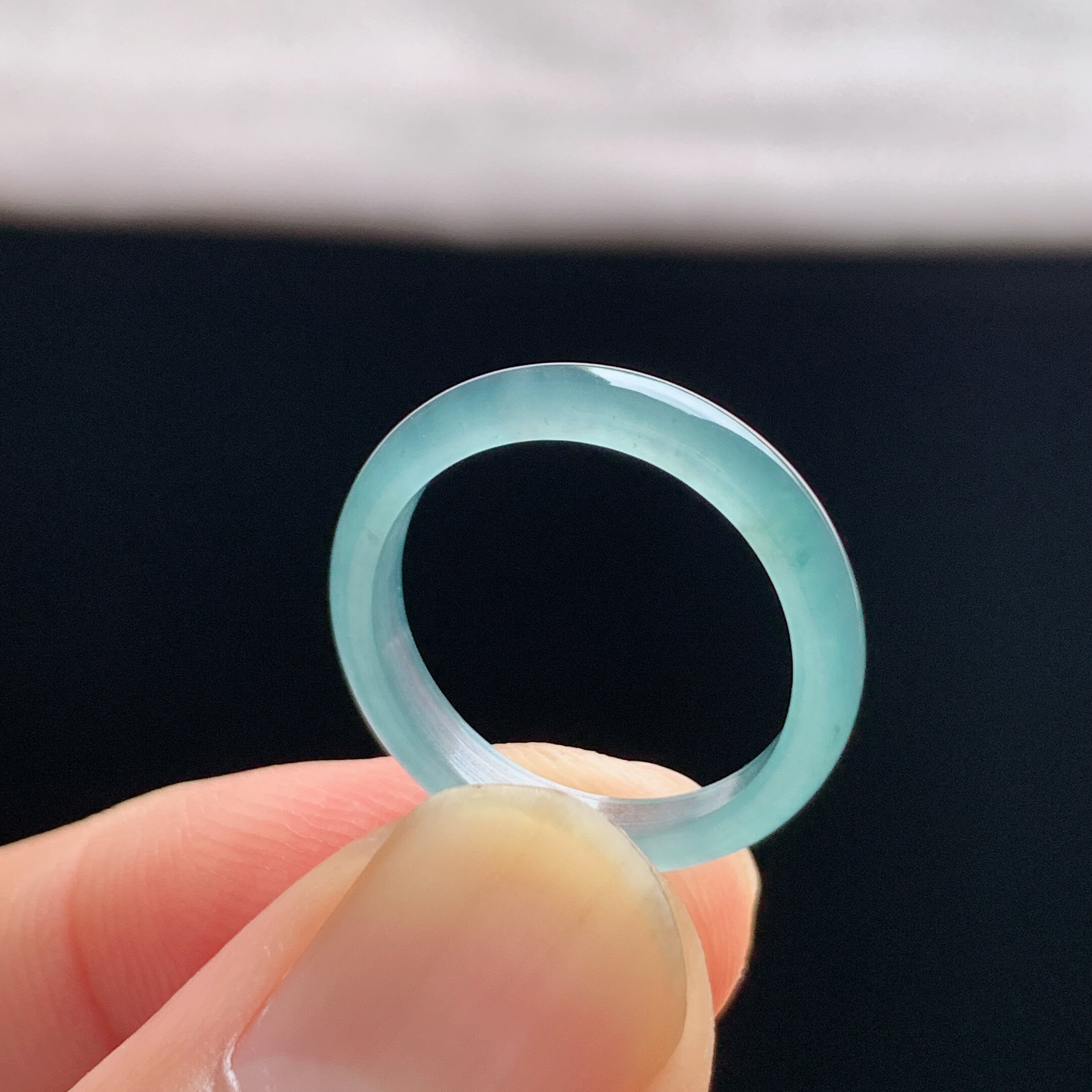 Natural A-grade ice sky blue jade ring