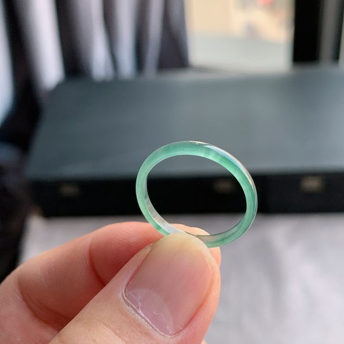 天然A货翡翠 冰种19号飘绿花男女戒指指环素圈戒圈RAA4 - 图1