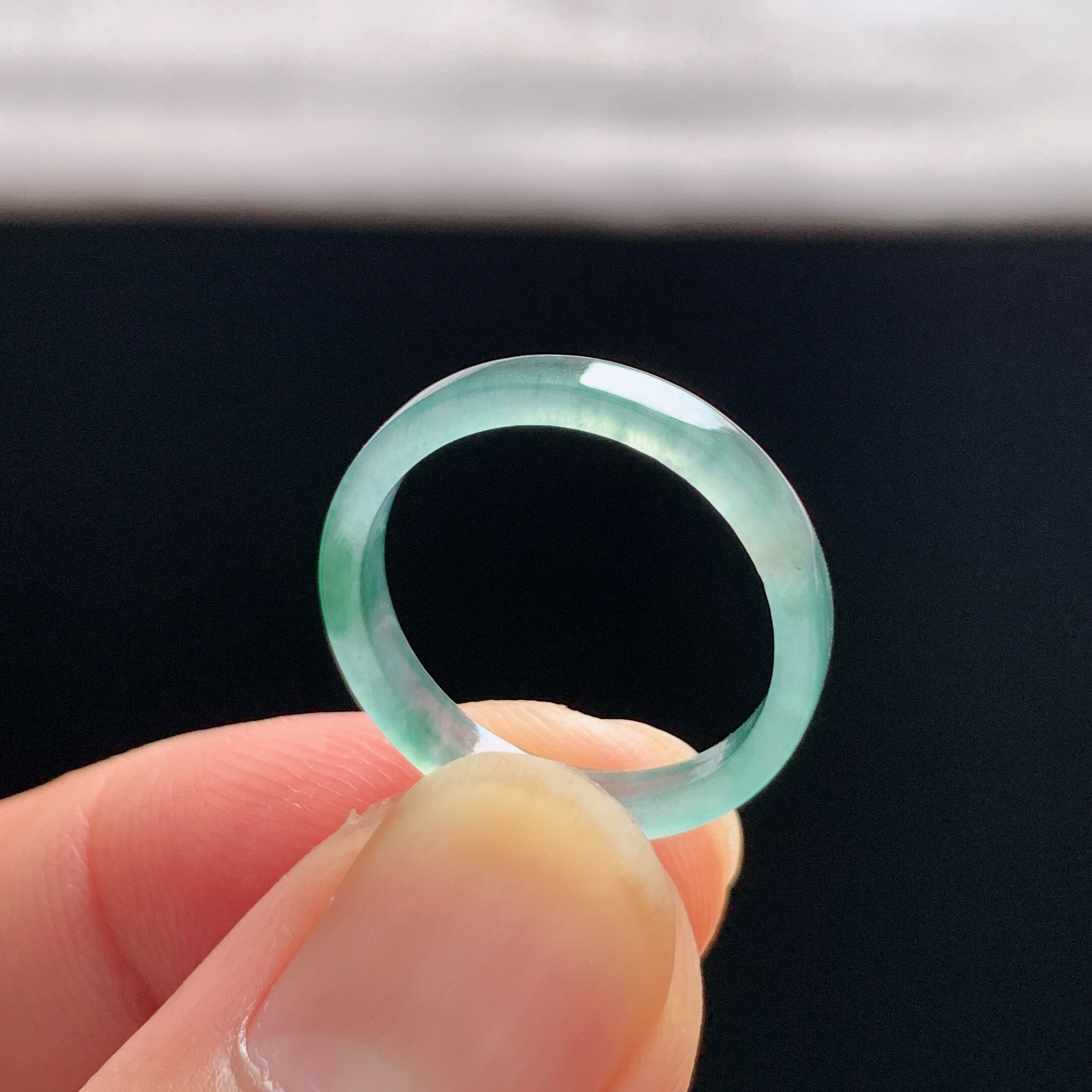 Natural A-grade ice jade floating flower square ring