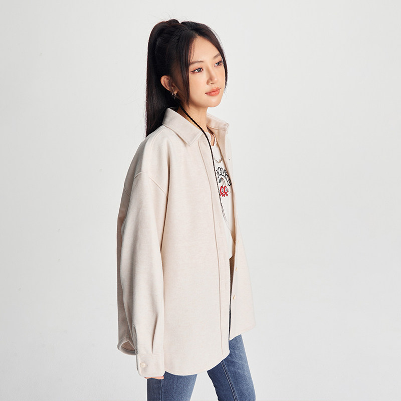 Lee仿羊毛毡米白女士长袖衬衫