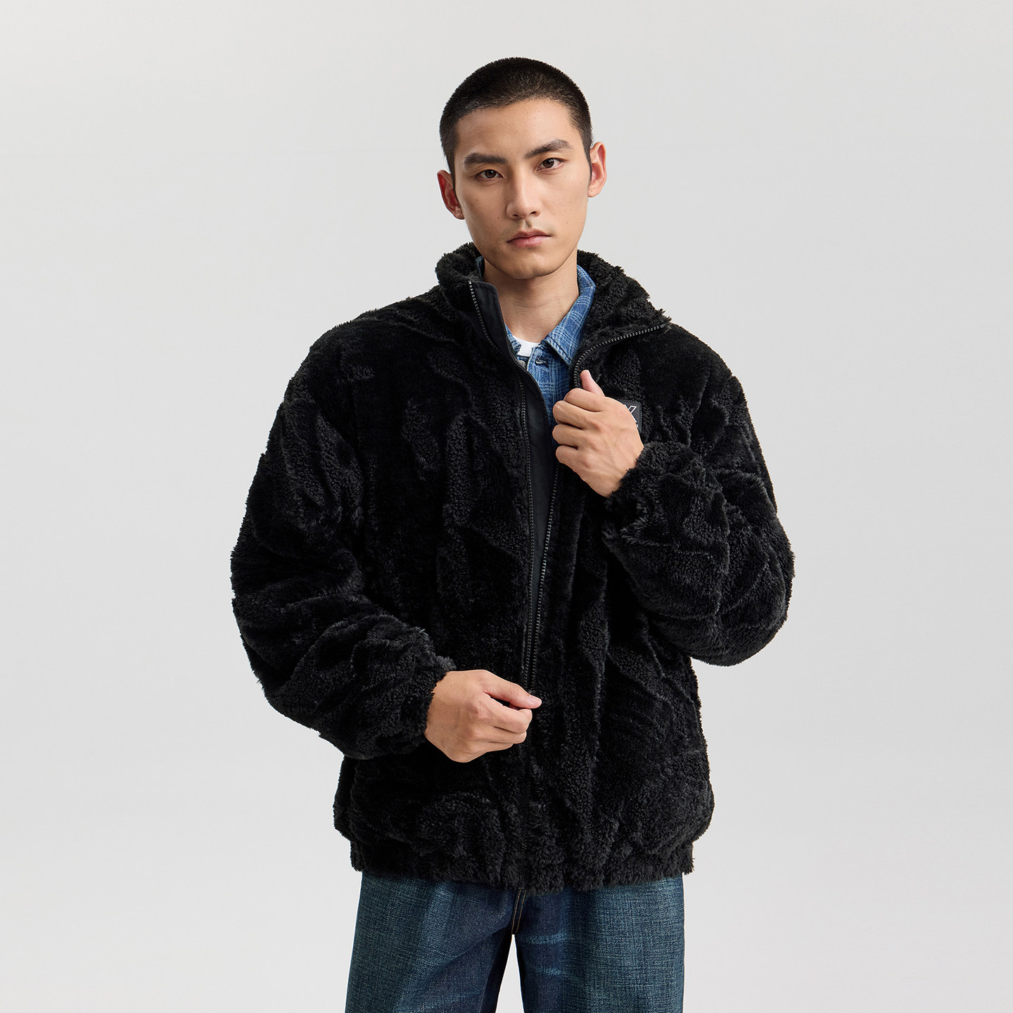 Lee25秋冬新品舒适版立领织标Logo黑色男女同款摇粒绒棉服外套,淘宝优惠券,粉丝福利购,淘宝优惠卷